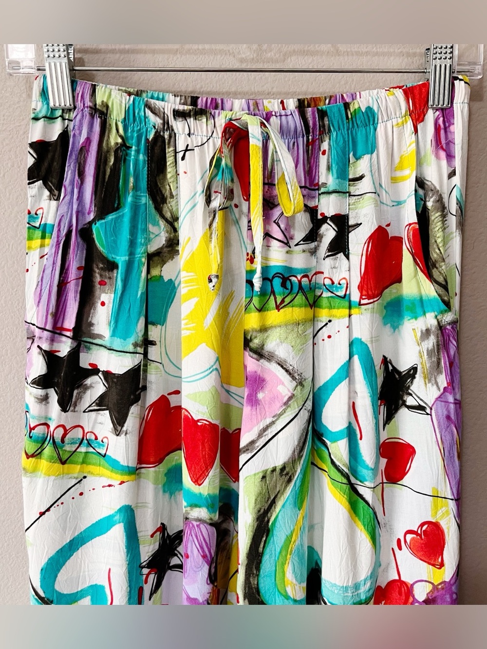 Jams World Hawaii Love Potion Colorful Heart Star Print Cropped Tie Hem Pant XS - Picture 2 of 9